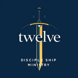 A logo design for a Discipleship Ministry featuring the word 'twelve' in lowercase letters elegantly arching across the top of a stylized sword