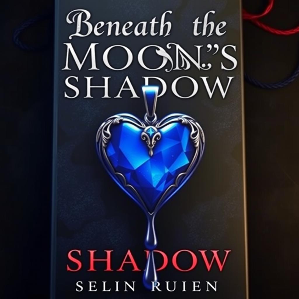 A realistic book cover design inspired by the style of 'Red Queen', featuring a striking blue heart pendant at the center, with vivid blue blood dripping from it