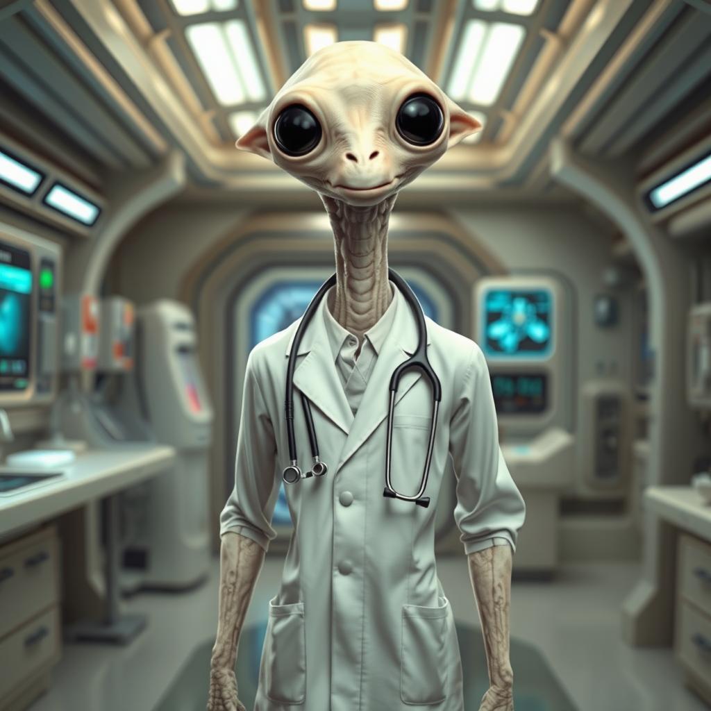 A Xexto, a sentient species from the Star Wars universe, depicted as a doctor