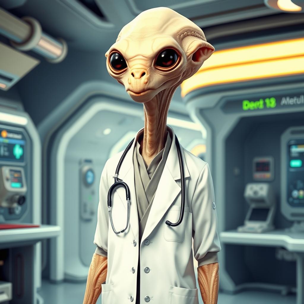 A Xexto from the Star Wars universe depicted as a doctor, showcased in full body