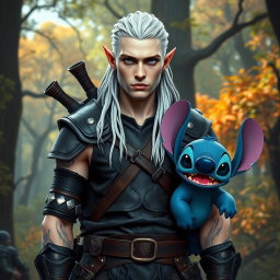 A male elf battle ranger standing straight in dark leather armor, showcasing his readiness for adventure