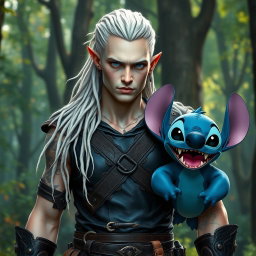 A male elf battle ranger standing straight in dark leather armor, showcasing his readiness for adventure