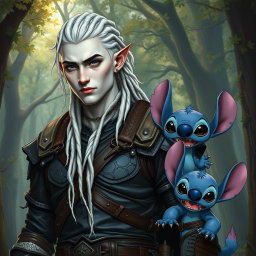 A male elf battle ranger standing straight in dark leather armor, exuding strength and confidence