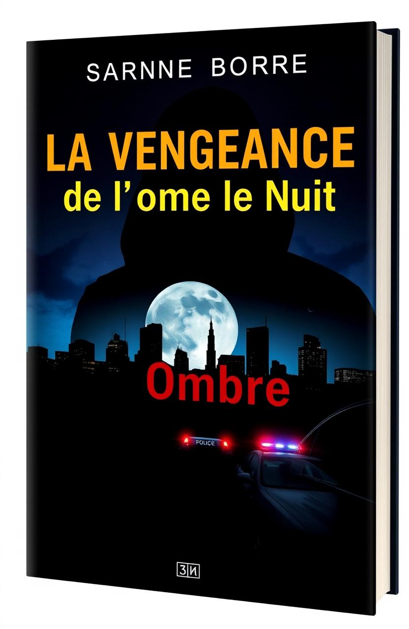 A gripping book cover for a crime thriller titled 'La Vengeance de l'Ombre de la Nuit'