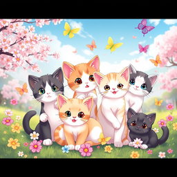 An adorable wallpaper design featuring cute anime-style cats, expertly crafted for an iPhone 13 display