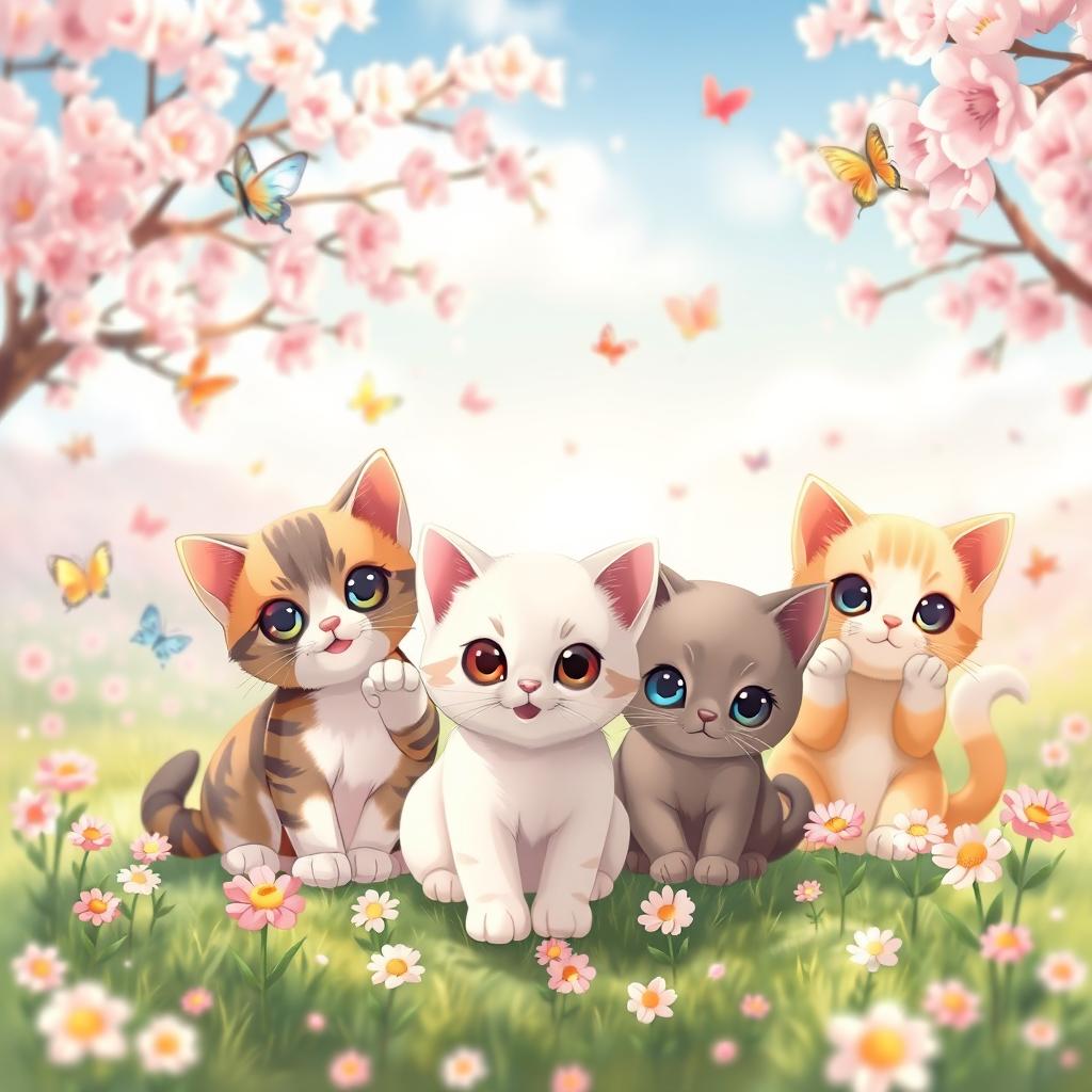 An adorable wallpaper design featuring cute anime-style cats, expertly crafted for an iPhone 13 display
