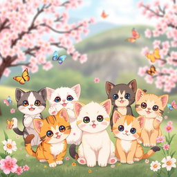 An adorable wallpaper design featuring cute anime-style cats, expertly crafted for an iPhone 13 display