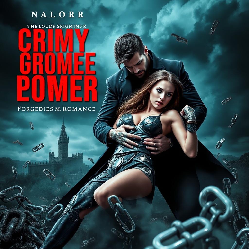 A dark, moody book cover featuring a powerful, possessive crime lord gripping a defiant warrior woman