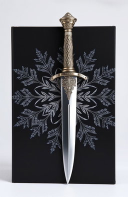 A visually striking book cover featuring a beautifully detailed dagger with an intricate hilt, showcasing ornate engravings and a shimmering blade, placed against a backdrop of a large, delicate snowflake that is finely detailed with intricate patterns and sparkling textures