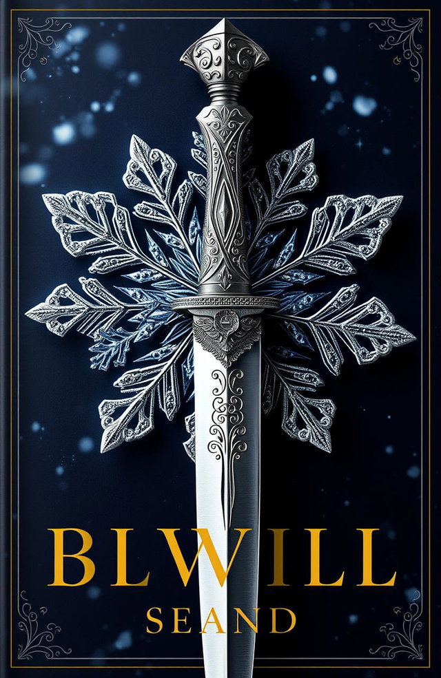 A visually striking book cover featuring a beautifully detailed dagger with an intricate hilt, showcasing ornate engravings and a shimmering blade, placed against a backdrop of a large, delicate snowflake that is finely detailed with intricate patterns and sparkling textures