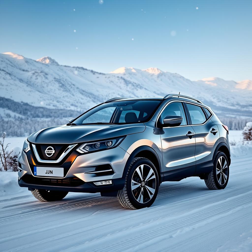 A striking Nissan Qashqai J10 parked in a snowy landscape, showcasing its sleek lines and modern design