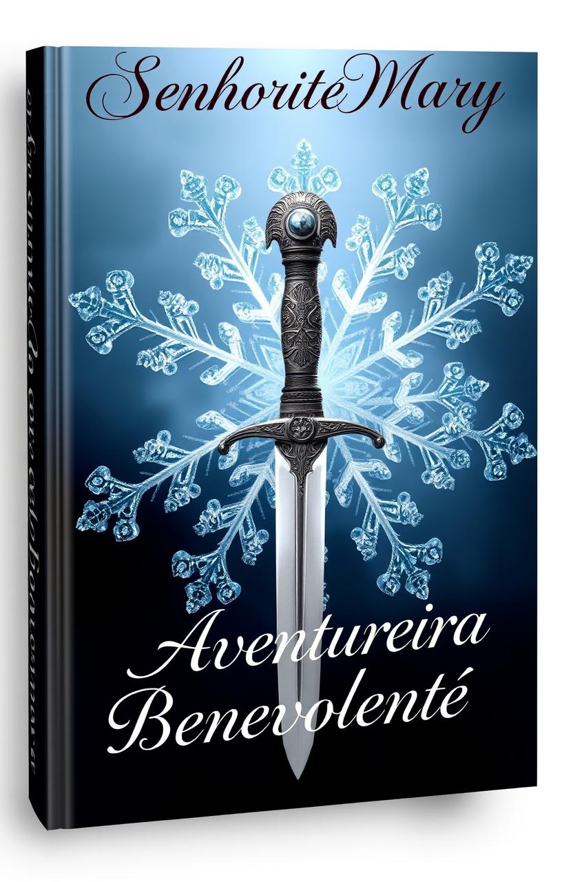 A visually striking book cover featuring a beautifully detailed dagger with an intricate hilt, its blade glimmering with reflections, placed against a backdrop of a large, delicate snowflake, which has intricate crystalline patterns