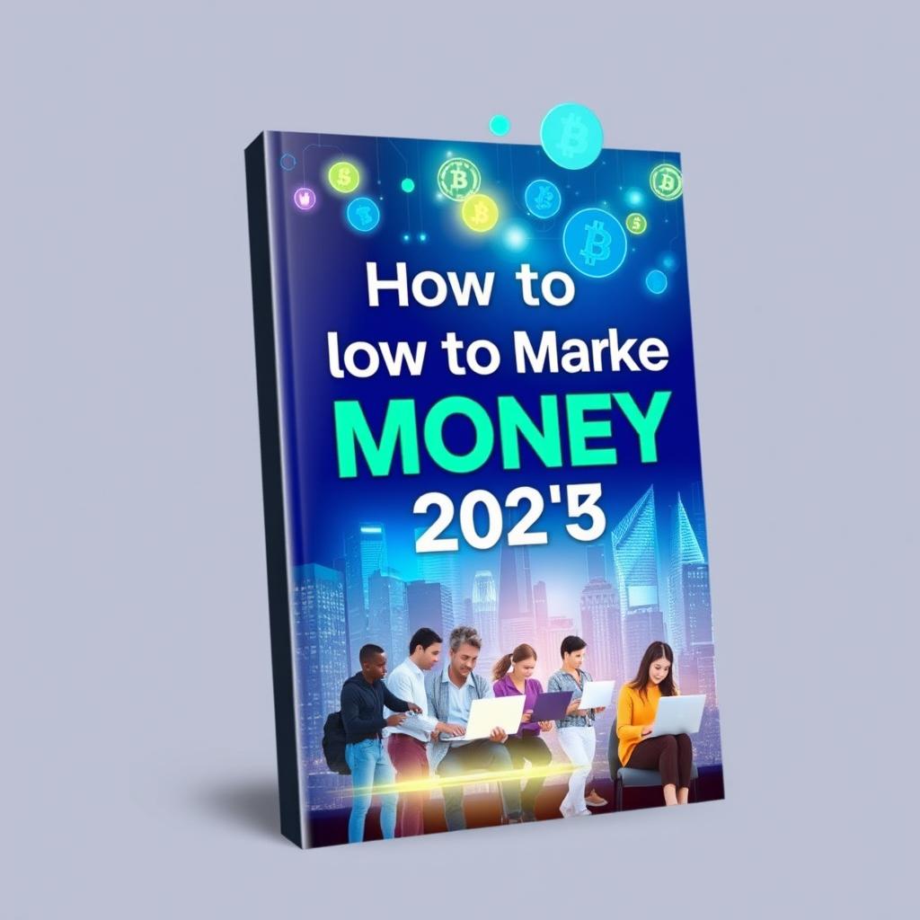 A visually striking e-book cover design with the theme 'How to Make Money Online 2025'