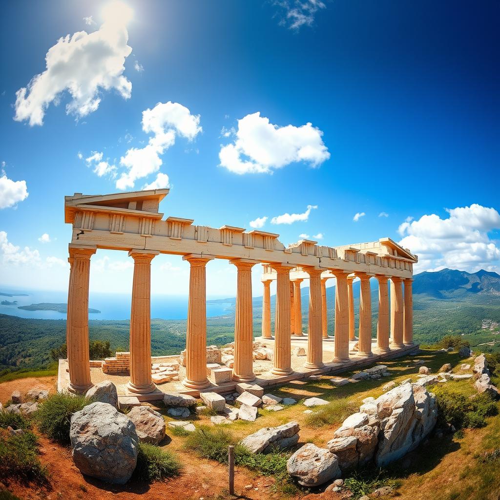 Eternal Ruins: A Panoramic View of an Ancient Greek Temple