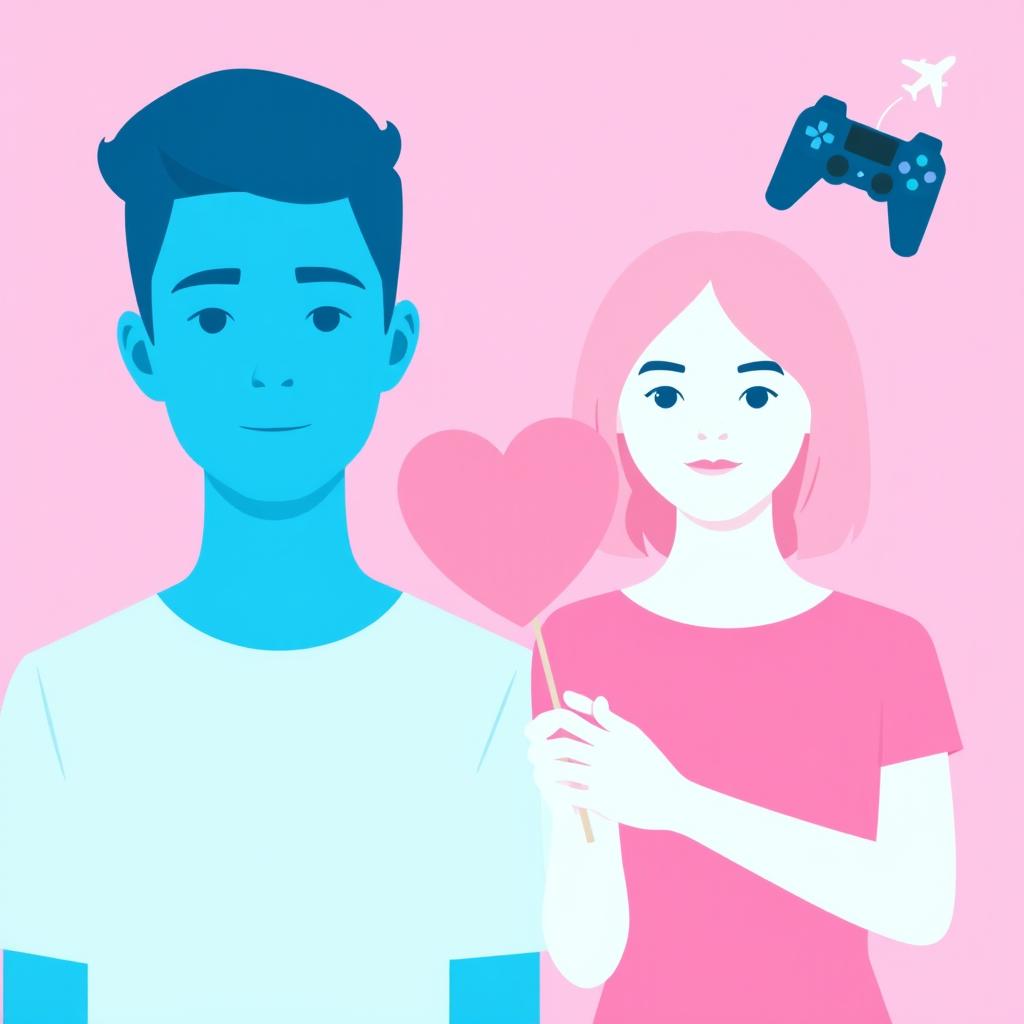 A flat 2D cover design featuring a modern teen boy on the left side, depicted in full light blue color with no facial features and no shirt, showcasing just a plain blue silhouette
