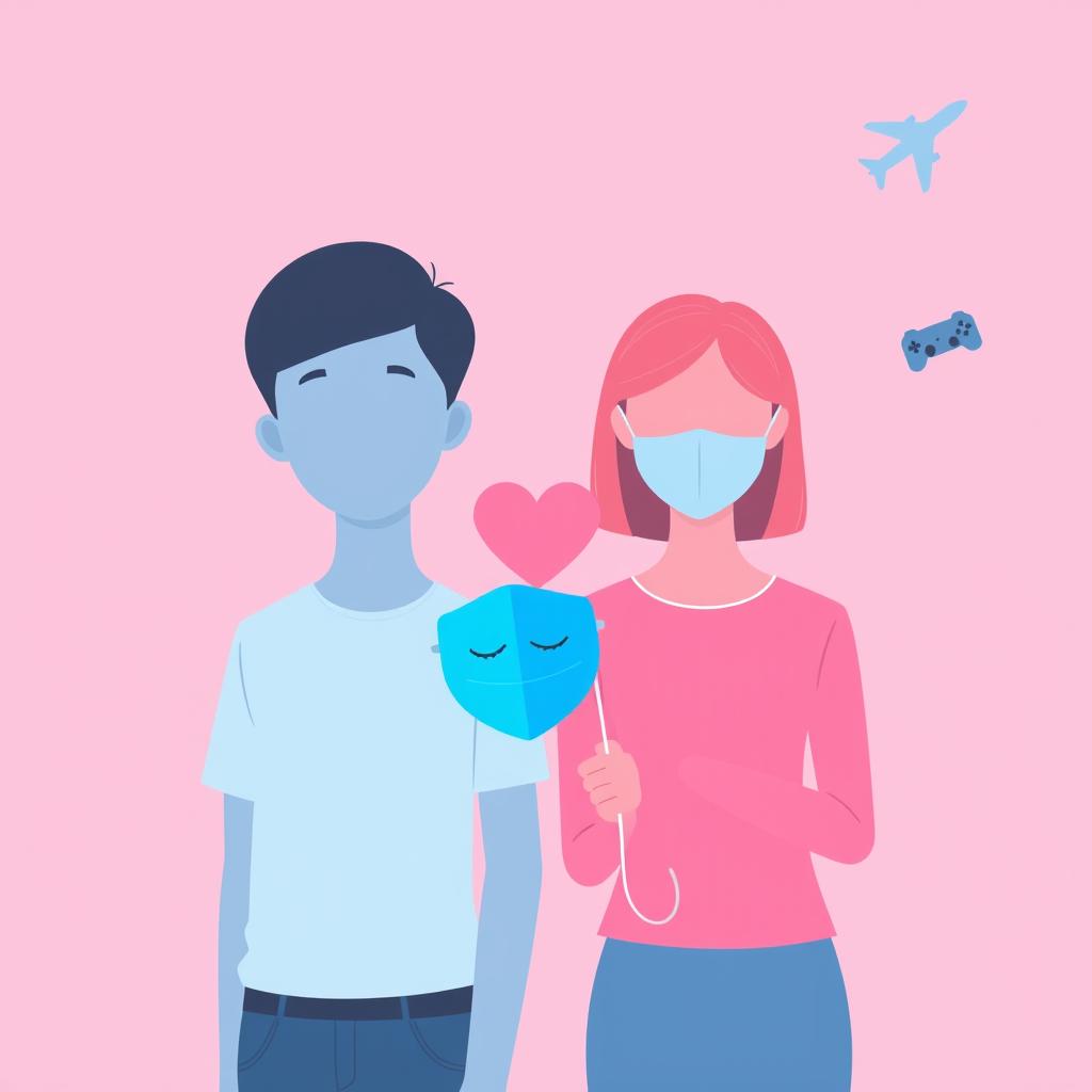 A flat 2D cover design featuring a modern teen boy on the left side, rendered in full light blue color with no facial features and no shirt, just a plain blue silhouette