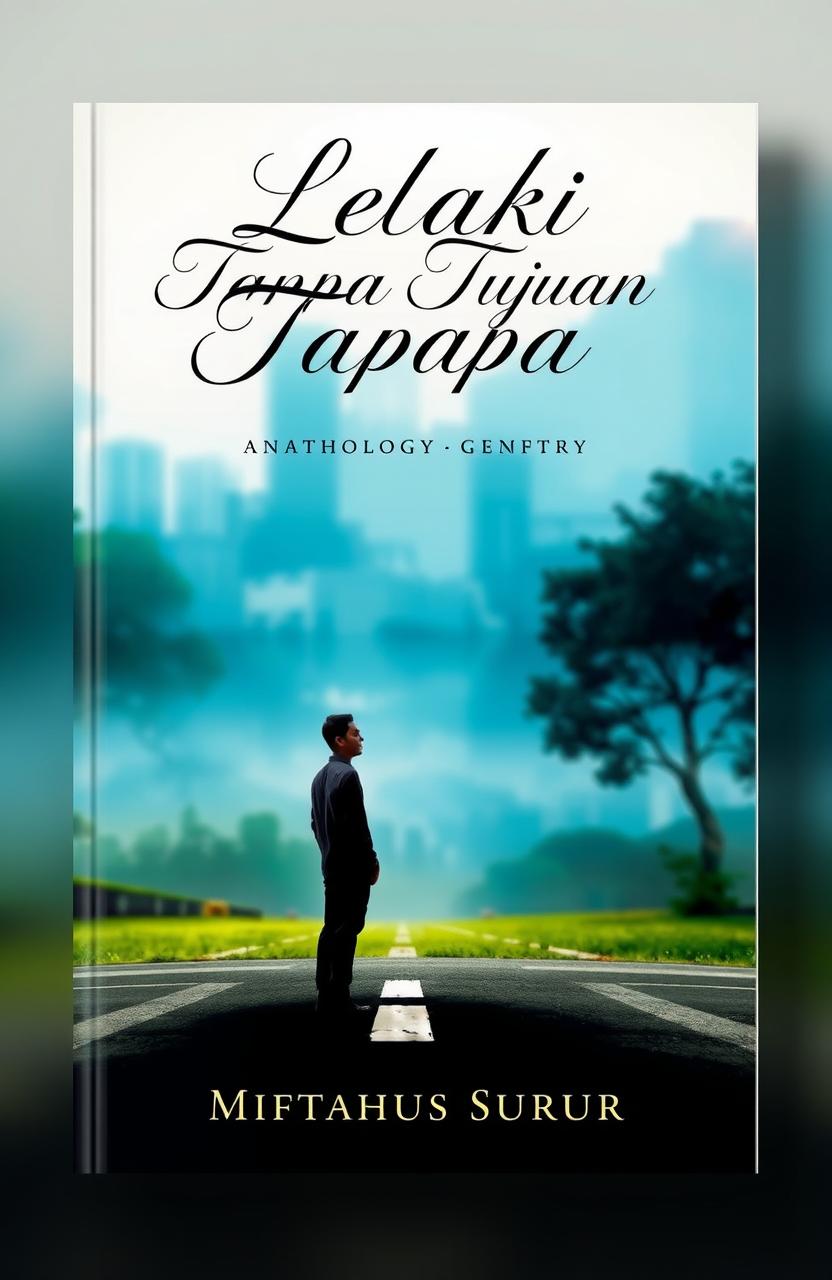 A book cover design for an anthology of poetry titled "Lelaki Tanpa Tujuan" by "Miftahus Surur"