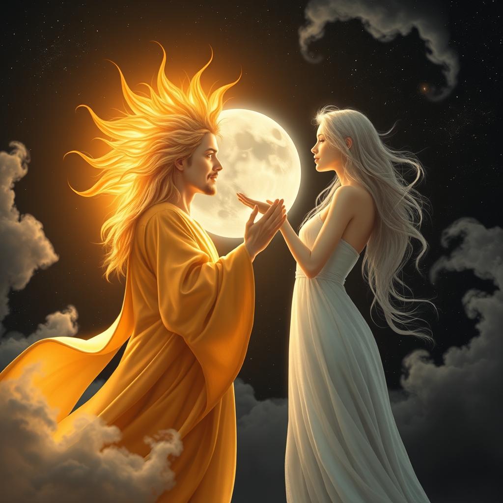 An eclipse where the sun and the moon are personified as soulmates