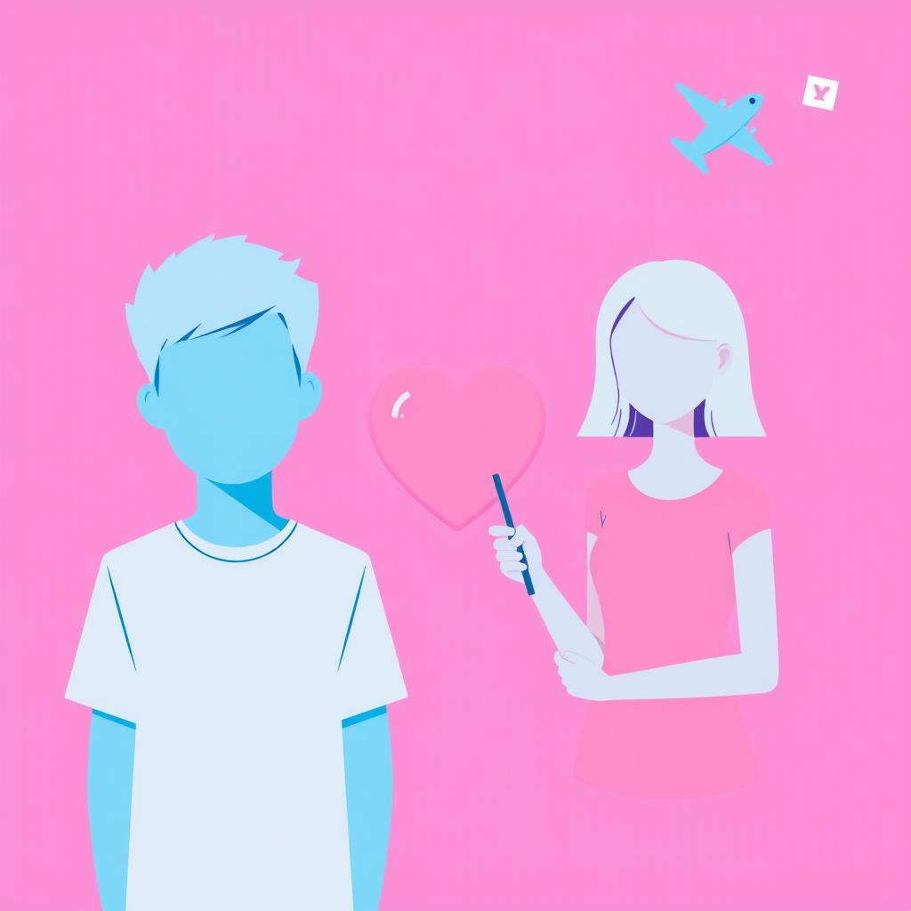 A flat 2D cover illustration featuring a modern teen boy positioned on the left, designed in full light blue color, with no face and no shirt, represented as a plain silhouette