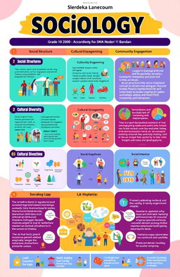 A detailed and colorful educational resource for high school Sociology class (Grade 10), designed according to the Merdeka Curriculum, specifically for SMA Negeri 1 Bandar