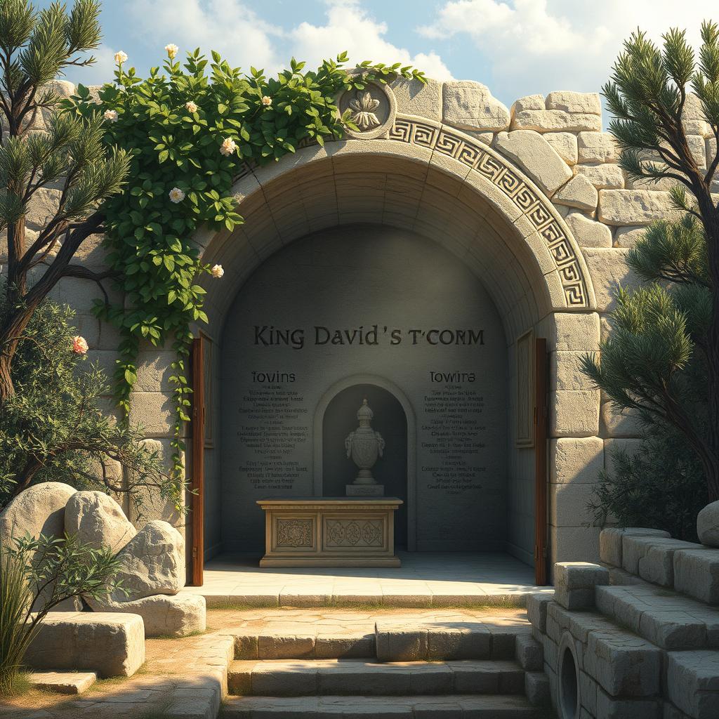 A detailed and atmospheric depiction of King David's tomb in Jerusalem