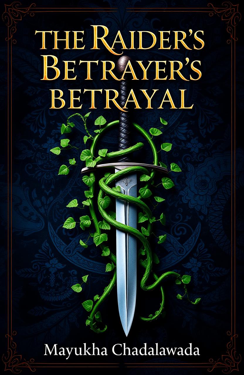 A captivating fantasy book cover for 'The Raider's Betrayal' by Mayukha Chadalawada