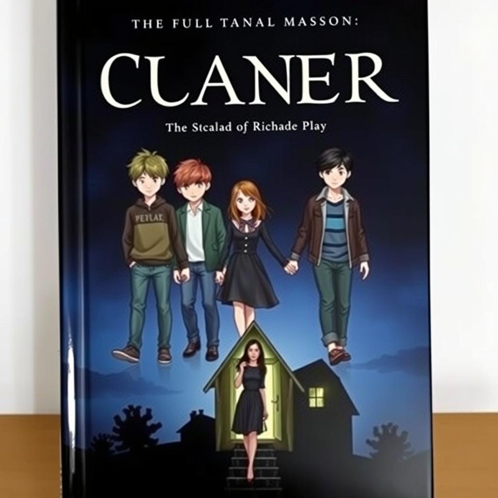A book cover featuring four boys and one girl holding hands, set against a dark background