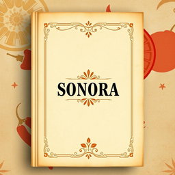 A minimalist cocktail menu cover designed with an ancient book theme, showcasing an abstract background that represents the ingredients and flavors of Sonora, such as agave, citrus fruits, and chilies