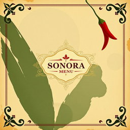 A minimalist cocktail menu cover designed with an ancient book theme, showcasing an abstract background that represents the ingredients and flavors of Sonora, such as agave, citrus fruits, and chilies