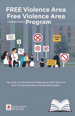 A detailed report cover showcasing the concept of a 'Free Violence Area Program' specifically in higher education institutions