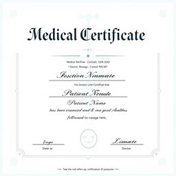 A realistic medical certificate template featuring a professional design