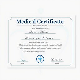 A realistic medical certificate template featuring a professional design