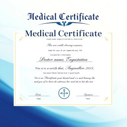 A realistic medical certificate template featuring a professional design