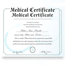 A realistic medical certificate template featuring a professional design