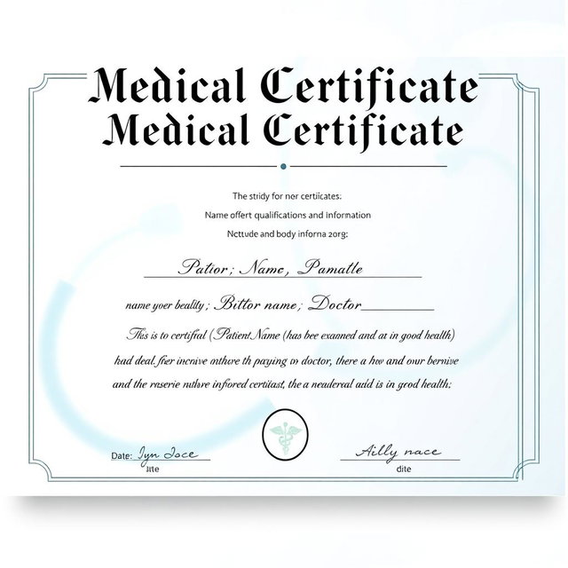 A realistic medical certificate template featuring a professional design