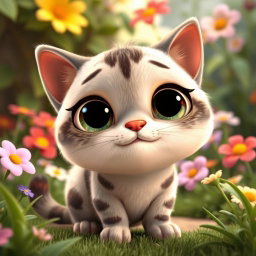 A cute animated character inspired by Palla's cat in a charming Pixar style