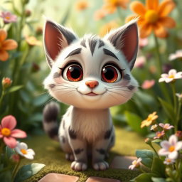 A cute animated character inspired by Palla's cat in a charming Pixar style