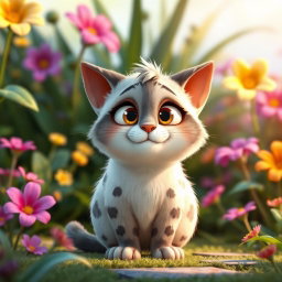 A cute animated character inspired by Palla's cat in a charming Pixar style