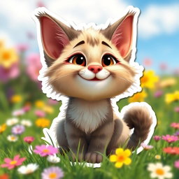 A Pixar-style sticker featuring a cute animated Palla's cat, characterized by its fluffy fur, large expressive eyes, and charming smile