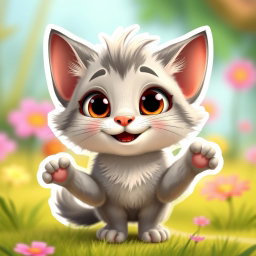A cute anthropomorphic Palla's cat in a Pixar-style, featuring big expressive eyes, a playful smile, and lively colors