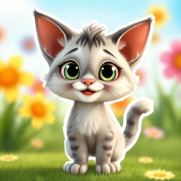 A cute anthropomorphic Palla's cat in a Pixar-style, featuring big expressive eyes, a playful smile, and lively colors