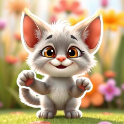 A cute anthropomorphic Palla's cat in a Pixar-style, featuring big expressive eyes, a playful smile, and lively colors