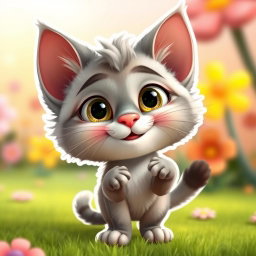 A cute anthropomorphic Palla's cat in a Pixar-style, featuring big expressive eyes, a playful smile, and lively colors