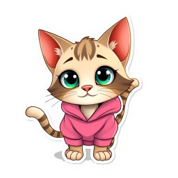 A cute, animated Palla's cat styled like a Pixar character, wearing a cozy pink boxer sweatshirt