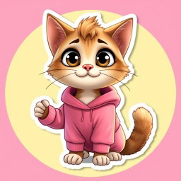 A cute, animated Palla's cat styled like a Pixar character, wearing a cozy pink boxer sweatshirt