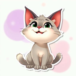 A cute, animated Palla's cat depicted in a Pixar-style sticker, showcasing her entire posture in a playful and anthropomorphic manner