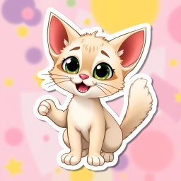 A cute, animated Palla's cat depicted in a Pixar-style sticker, showcasing her entire posture in a playful and anthropomorphic manner