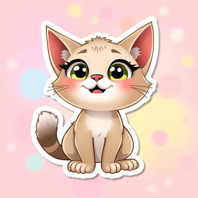 A cute, animated Palla's cat depicted in a Pixar-style sticker, showcasing her entire posture in a playful and anthropomorphic manner