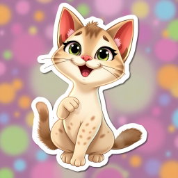 A cute, animated Palla's cat depicted in a Pixar-style sticker, showcasing her entire posture in a playful and anthropomorphic manner