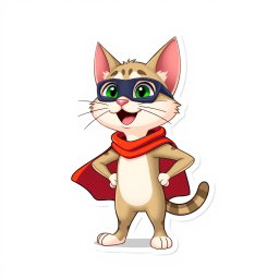A happy Palla's cat cartoon character designed in Pixar style, depicted as a superhero in a full-body pose